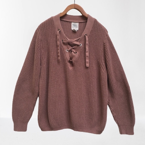between me & you Sweaters - Soft Cotton Lace Up Pink/ Rose Gold Sweater